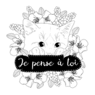 Je pense &agrave; toi avec un chat mignon et fleuri